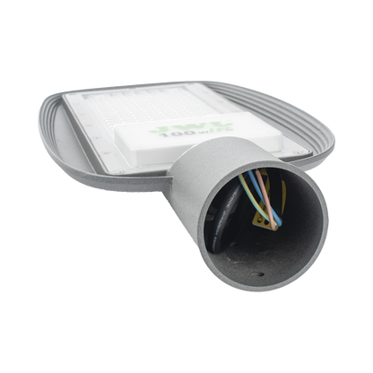 Luminaria LED  de 100 W / 100 - 265 V CA~50/60 Hz / Fotocelda  / Color Blanco/ Dimensiones 200 x 465 x 78 mm / Ángulo de Luz 135°.