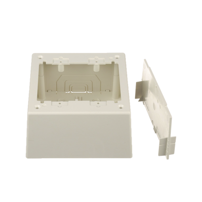 Caja de Pared Superficial Doble, con Divisor Opcional, Uso Universal con Placas de Pared, Color Blanco Mate