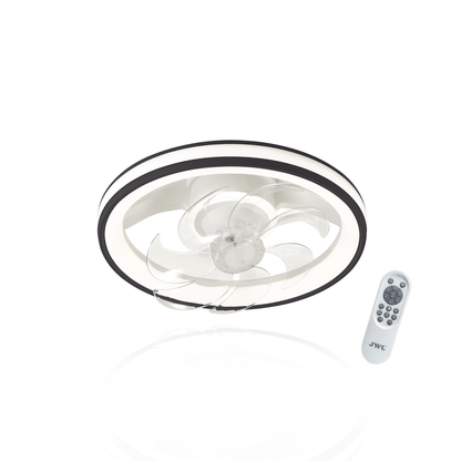 Ventilador de Techo con Luminario LED de  110 V CA 50/60 Hz /  88 W /4500 Lm / 6500 - 4 000 - 2 700 K /3 Tonos de Luz / 501 mm / 6 Velocidades / Dimeable / Color Blanco y Negro.