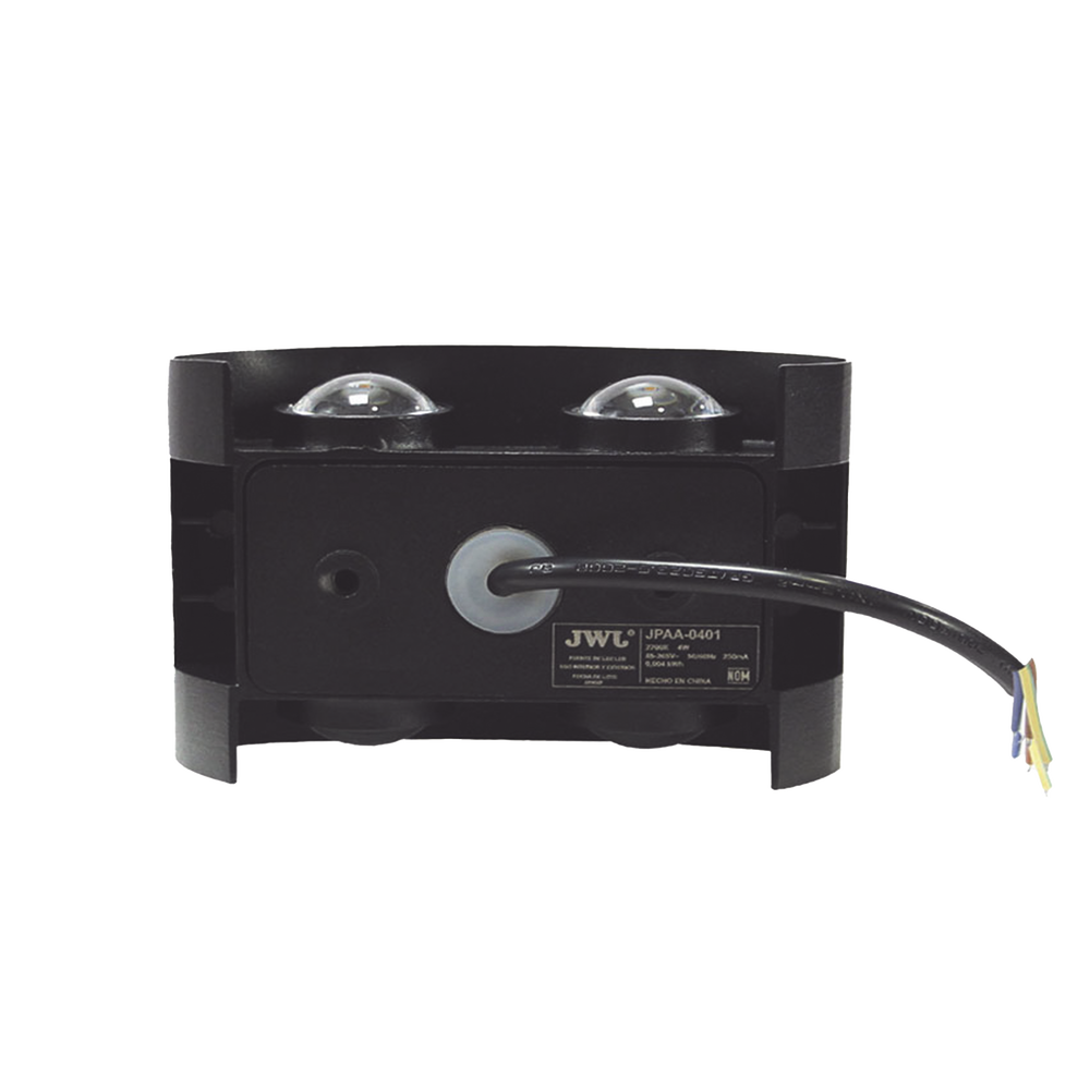 Lámpara Arbotante 4 W 220 lm / Dimensiones 120 x 80 x 40 mm / 85 - 265 Vca~ 50/60Hz / Luz Cálida 2 700 K / Uso en exterior IP 54.