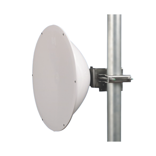 Antena direccional de Alto Rendimiento/ Parábola profunda para mayor aislamiento al ruido / 24.5 dBi / (4.9 - 6.4 GHz) / Conectores N-Hembra / Fácil Montaje y Soporte de acero inoxidable / Radomo Incluido