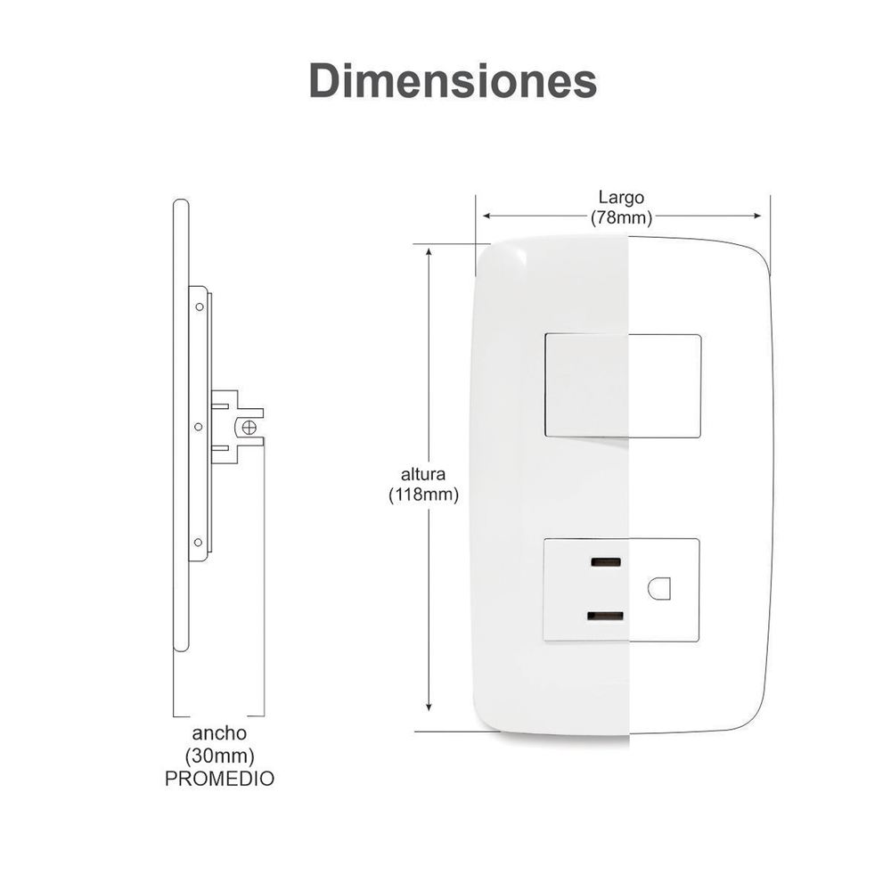 Apagador Escalera y Contacto de 127 V~60 Hz 10/15 A.