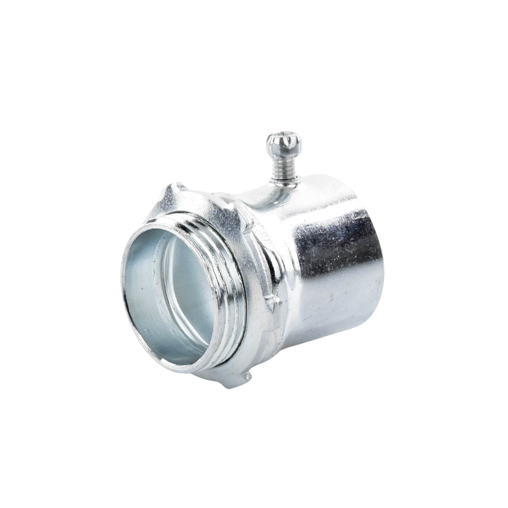 Conector 1 1/2" (38mm) pared delgada con tornillo galvanizado etiqueta verde