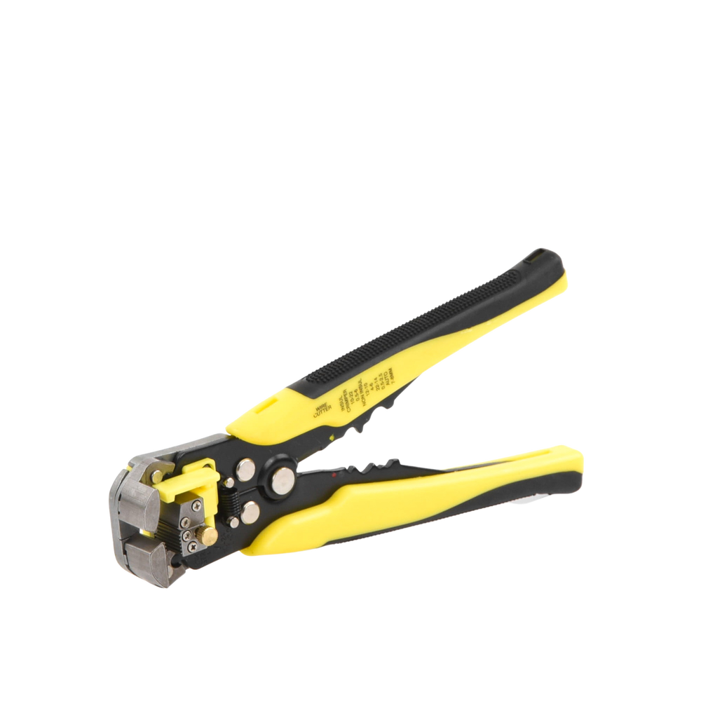 Pinza multifuncional Pelacables, con terminal de pestaña, prensado automático de color amarillo.