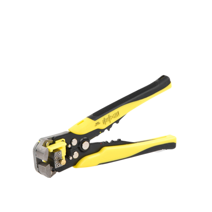 Pinza multifuncional Pelacables, con terminal de pestaña, prensado automático de color amarillo.