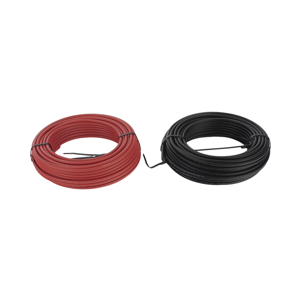 Kit de 2 rollos de 100 metros de cable fotovoltaico de cobre, rojo y negro, calibre 10 AWG (6mm²), Tipo PV,  1000/2000 V y 120°C.