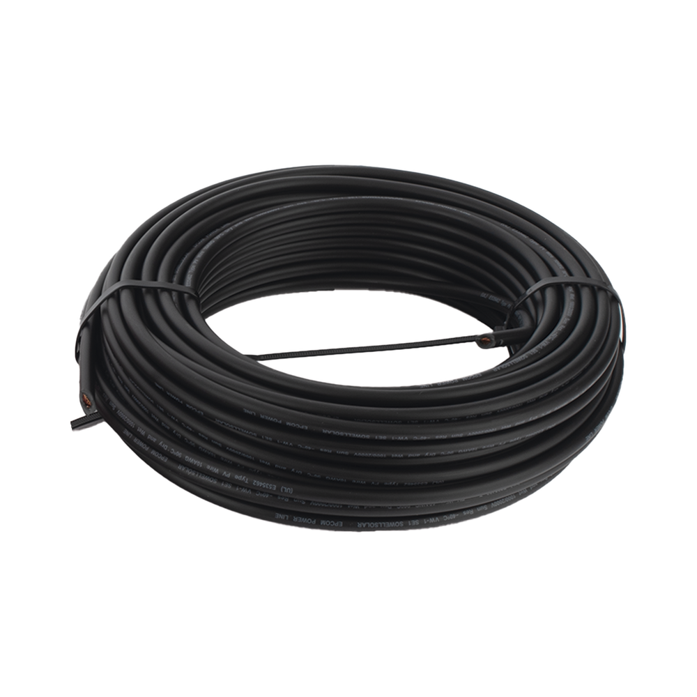 Kit de 2 rollos de 100 metros de cable fotovoltaico de cobre, rojo y negro, calibre 10 AWG (6mm²), Tipo PV,  1000/2000 V y 120°C.