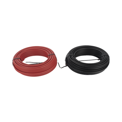 Kit de 2 rollos de 50 metros de cable fotovoltaico de cobre, rojo y negro, calibre 10 AWG (6mm²), Tipo PV,  1000/2000 V y 120°C.