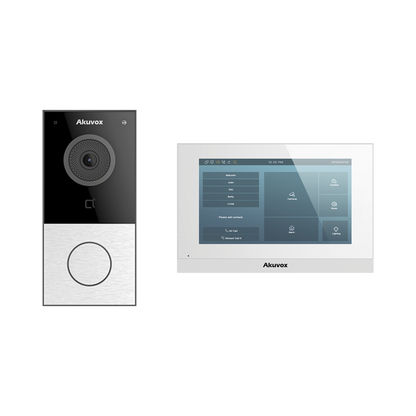 Kit de Videoportero Akuvox WIFI/ Monitor Linux de 7 Pulgadas/ 100% en la Nube / POE / Bluetooth / NFC / Lector de Tarjetas MIFARE / ONVIF / IP65 / Cámara 2 MP / Botón con Iluminación / Control de 1 Puerta / Entradas de Alarma