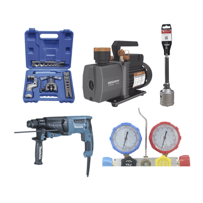 Kit profesional / Mini split / Bomba de vacío 2RS-2R-R32 / Manómetro HBSBZ6 / Kit Abocardado CT809 / Rotomartillo HR2630J / Broca PSTC02003