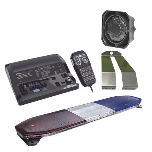 Kit de Sirena, Bocina y Torreta de 48", Con 216 LEDs, Dual Color, Frente: Rojo/Blanco, Azul/Blanco, Trasero: Rojo/Ámbar, Azul/Ámbar