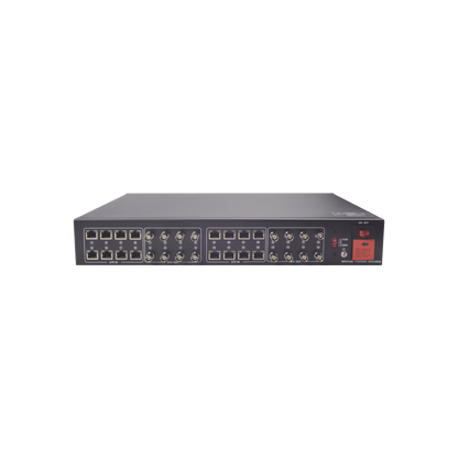 Kit de TRANSCEPTOR ACTIVO DE 16 Canales / VIDEO+PODER en un solo Cable UTP / 150m en 4K, 200m en 5 MP/ Envía 36 Vcc y recibe 12 Vcc / TODO INCLUIDO PARA RACK / Compatible con cámaras HD-TVI/CVI/AHD/CVBS / Instalación Limpia