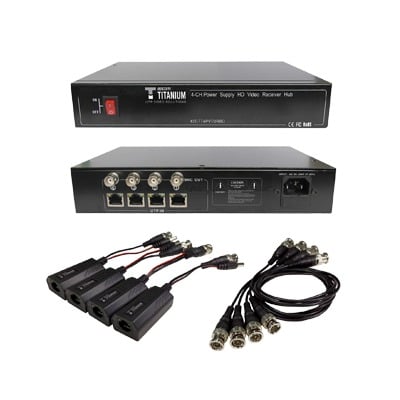 Kit de 4 canales de para transmisión de ALIMENTACION ( de 36 Vcc a 12Vcc )  y VIDEO (HD-TVI) a distancias de hasta 250 mts.