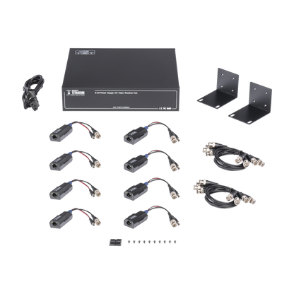 Kit de TRANSCEPTOR ACTIVO DE 8 CANALES / VIDEO+PODER en un solo Cable UTP / 150 metros en 4K, 200 metros en 5 MP/ Envía 36 Vcc y Recibe 12 Vcc / TODO INCLUIDO PARA RACK / Compatible con cámaras HD-TVI/CVI/AHD/CVBS / INSTALACIÓN LIMPIA