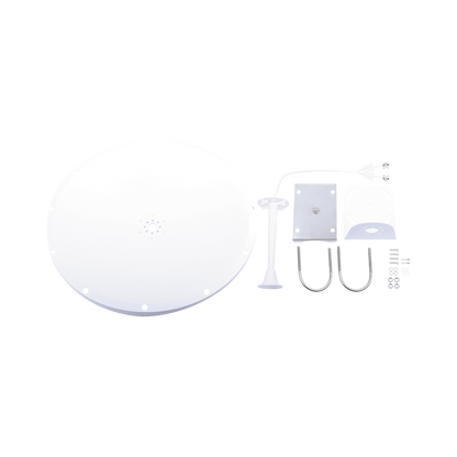 Kit de Antena y radomo, ganancia de  28 dBi, rango de frecuencia extendida (4.9 a 6.5 GHz), conectores SMA-macho inverso, incluye jumper, distancia de hasta 15 km