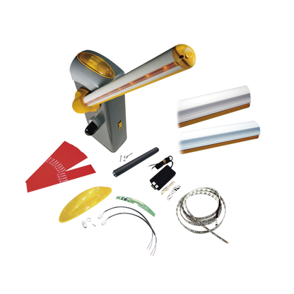 Kit de barrera GARD 4 con mástil Italiano / Izquierda y derecha configurable en campo / Incluye Iluminación LED Rojo/Verde / Pluma de 3.75 m / Cúpula con iluminación LED / Resorte Rojo CAME