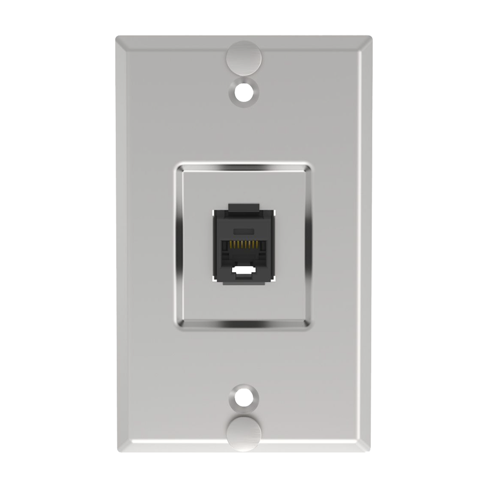 Placa de Pared Telefónica, Salida de 1 Puerto Keystone, Con Jack Cat6 Estilo 110 de Impacto, de Acero Inoxidable