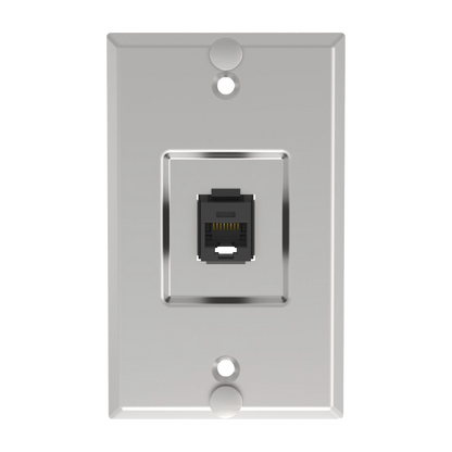 Placa de Pared Telefónica, Salida de 1 Puerto Keystone, Con Jack Cat6 Estilo 110 de Impacto, de Acero Inoxidable