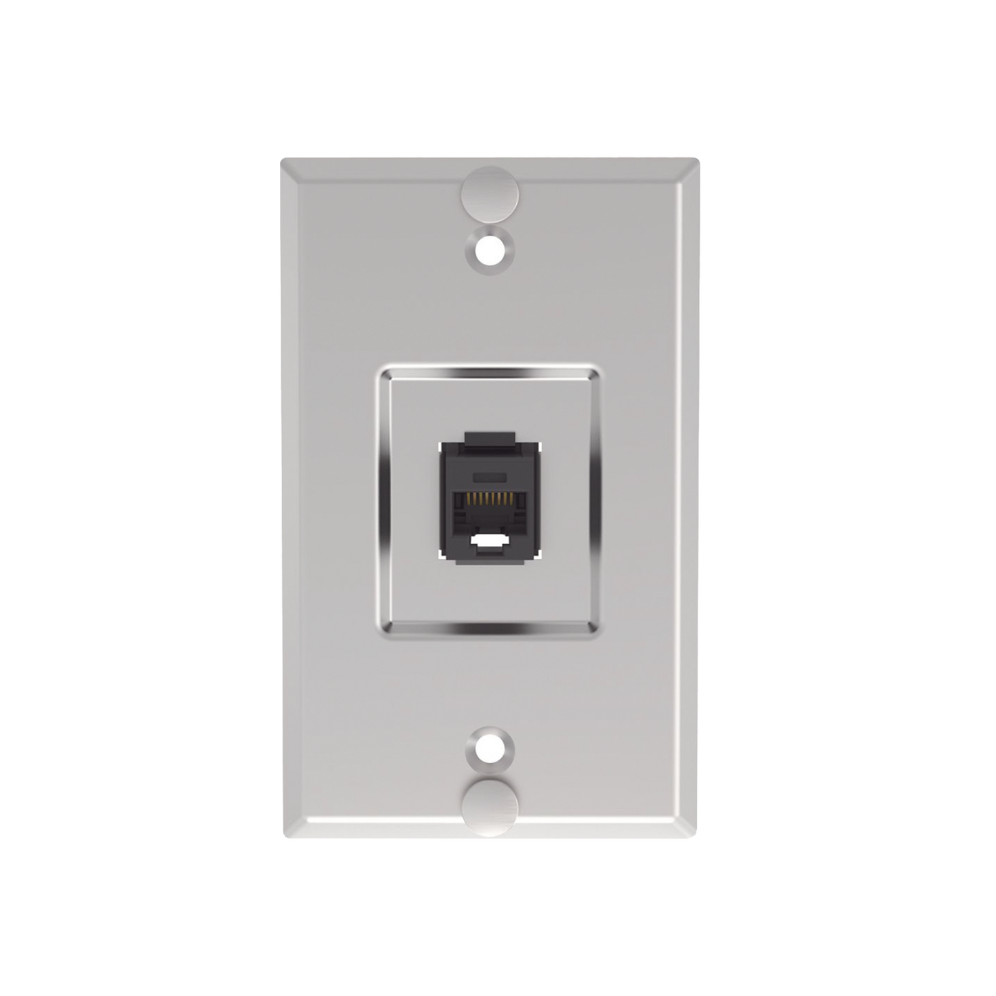 Placa de Pared Telefónica, Salida de 1 Puerto Keystone, con Jack Cat6 Estilo 110 de Impacto, de Acero Inoxidable