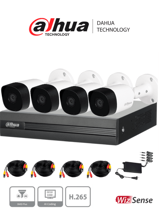 Kit de 4 Canales de 5 Megapixeles/ DVR Cooper-I WizSense/ Con IA/ H.265+/ 4 Camaras B2A51 Metalicas/ 4 Canales + 1 IP o Hasta 5 Canales IP/ 4 Canales SMD Plus/ Busqueda de Humanos y Vehiculos/ Accesorios Incluidos/
