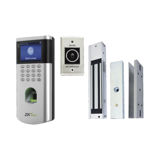 KIT de Control de Acceso LF10/ PUSH / Compatible con ZKBioAccess / 1,500 Usuarios / Chapa magnética / Botón de Salida / Tarjeta de proximidad