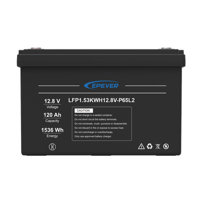 Batería de Litio LiFePO4 Ciclo Profundo 12.8Vcc, 120 Ah, 1.53Kwh, para Exterior, Libre de Mantenimiento