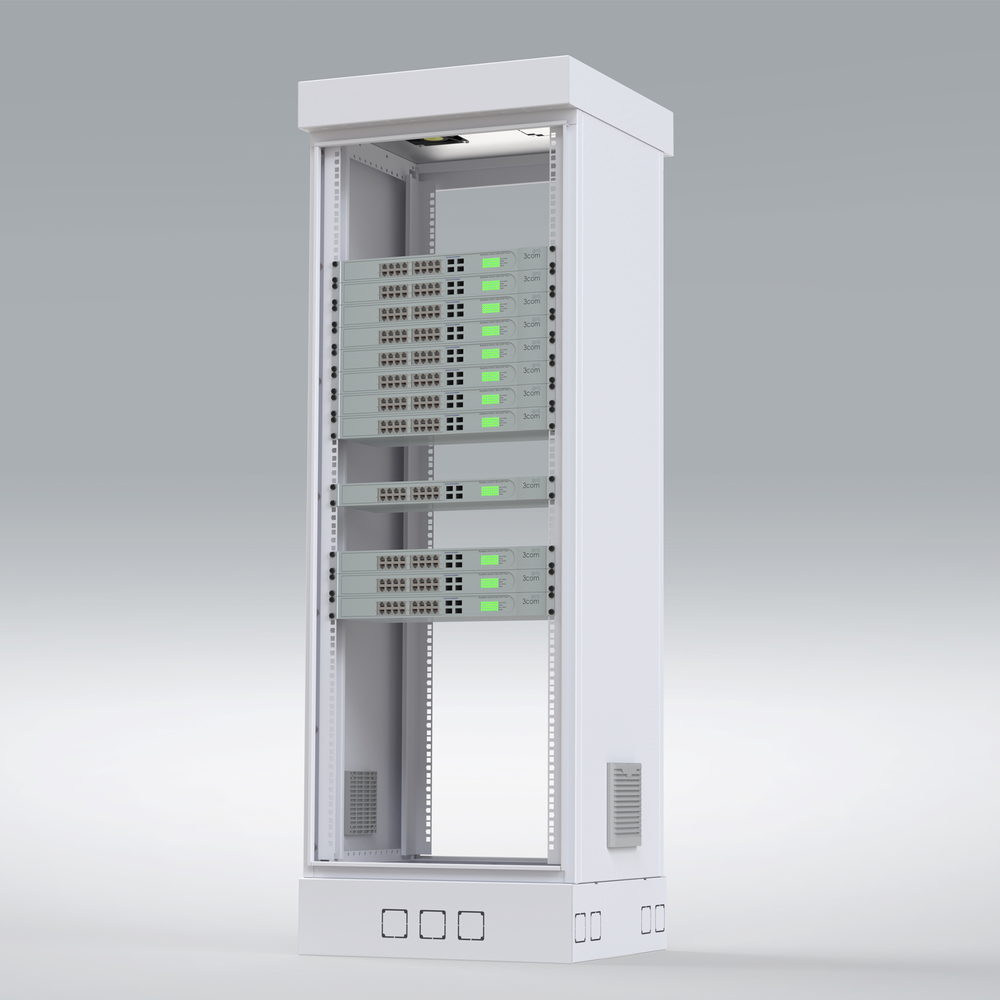 Gabinete para Piso, Capacidad, 31 Unidades de Rack, Doble puerta y Postes frontales e intermedios ajustables, Color Blanco, Se envía el Gabinete Armado.