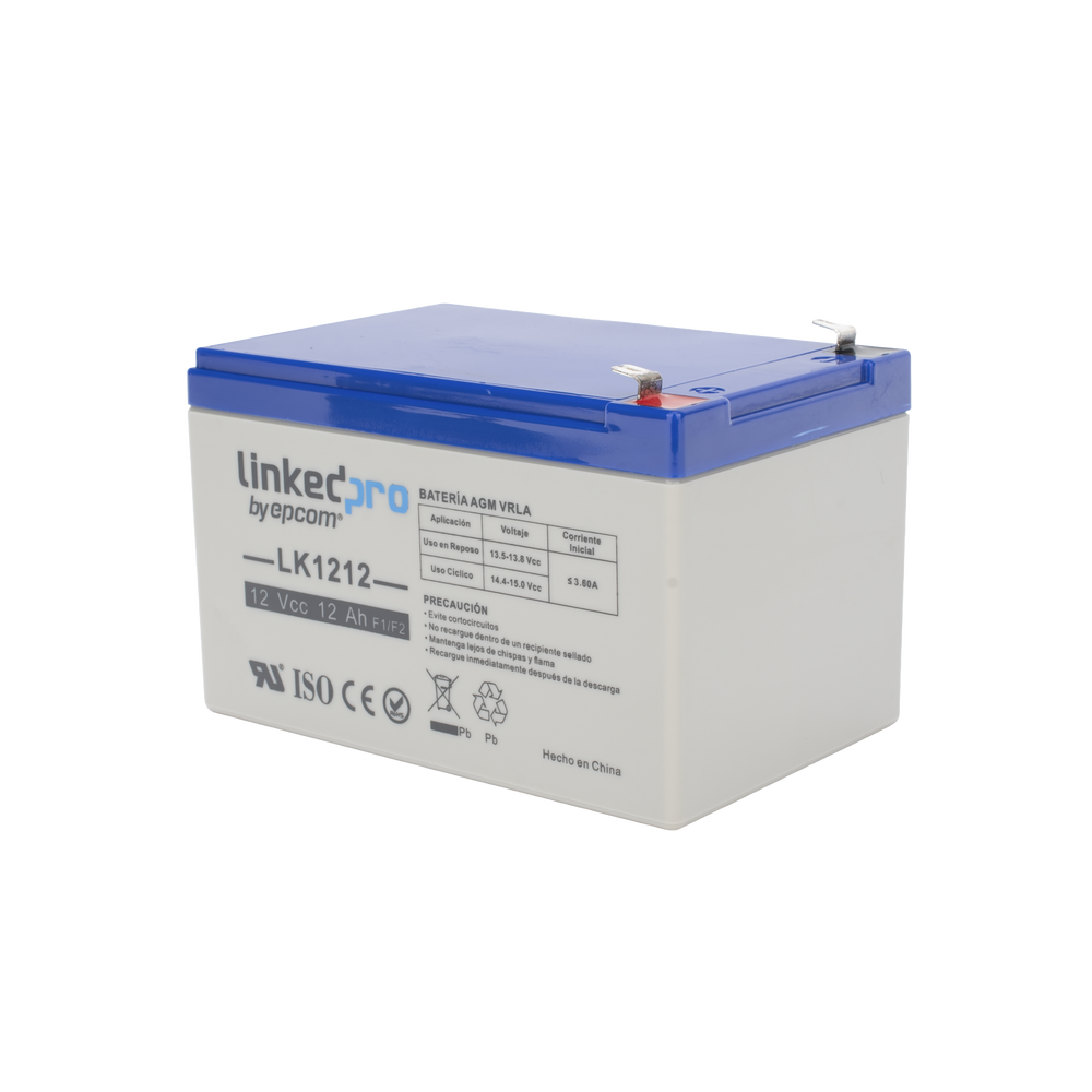 Batería de respaldo 12 V |  12 Ah |  AGM | Especial para Seguridad Electrónica | UPS | Sistemas de Emergencia | Vida útil 5 años | Terminales F1  + Adaptador F2