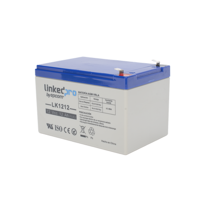Batería de respaldo 12 V |  12 Ah |  AGM | Especial para Seguridad Electrónica | UPS | Sistemas de Emergencia | Vida útil 5 años | Terminales F1  + Adaptador F2