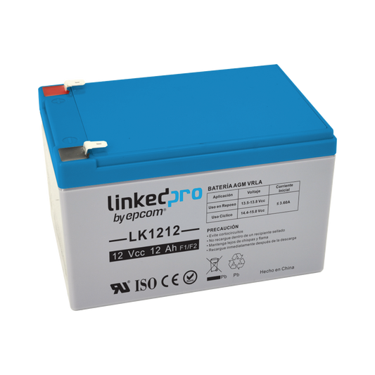 Batería 12 V / 12 Ah / UL / Tecnología AGM-VRLA / Vida útil promedio de 5 años / Uso en equipo electrónico / Intrusión / Incendio/ Control de acceso / Video Vigilancia / Terminales F1 ( Incluye adaptador F2 )