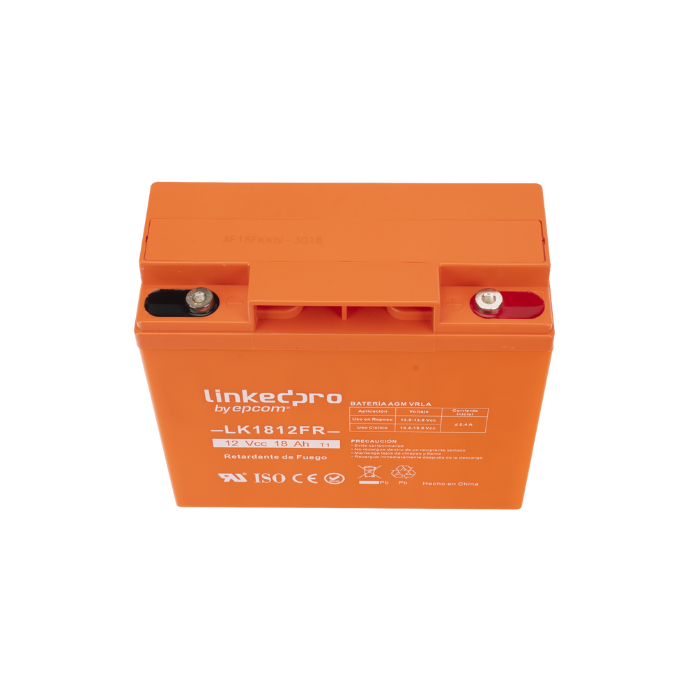 Batería de respaldo 12 V |  18 Ah | AGM | Certificada UL94-V0 Retardante a la Flama  | Especial para Seguridad Electrónica | UPS | Sistemas de Emergencia | Vida útil 5 años | Terminales T1