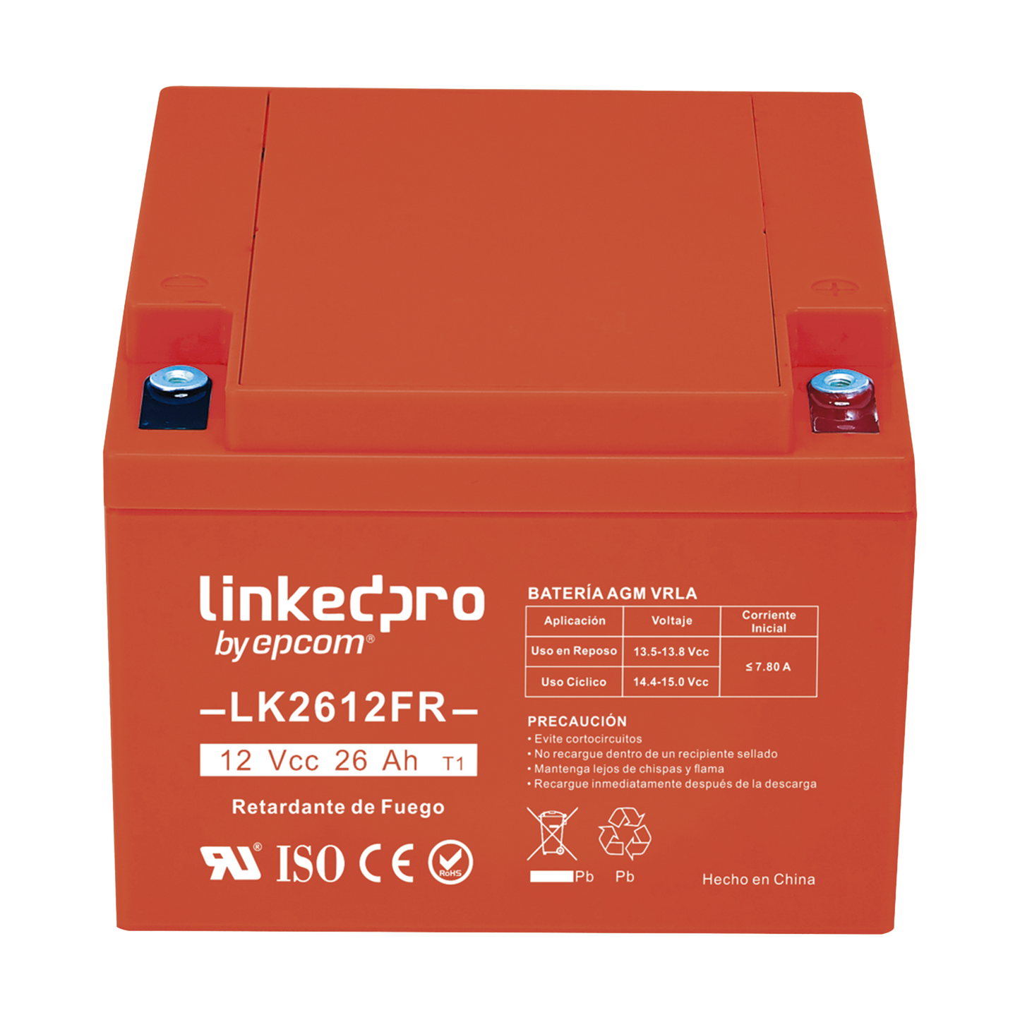 Batería de respaldo 12 V|  26 Ah | AGM | Certificada UL94-V0 Retardante a la Flama | Especial para Seguridad Electrónica | UPS | Sistemas de Emergencia | Vida útil 5 años | Terminales T1