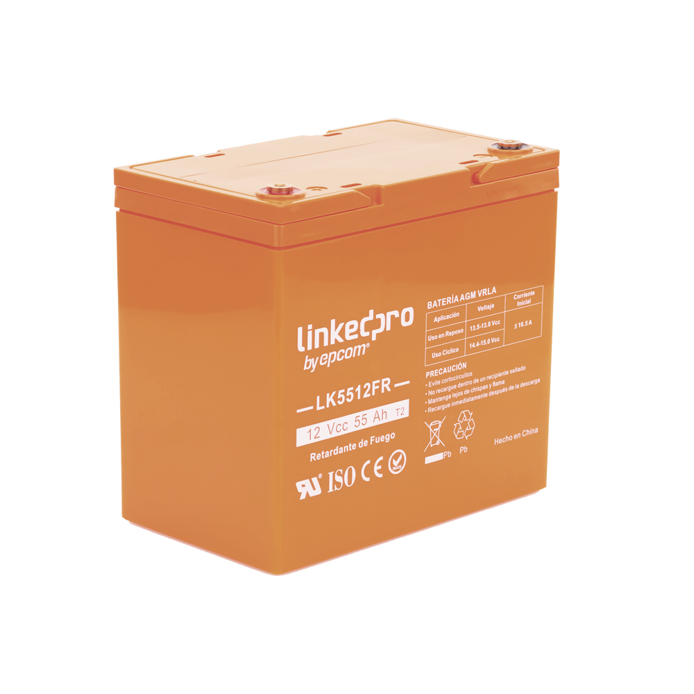 Batería de respaldo  12 V | 55 Ah | AGM | Certificada UL94-V0 Retardante a la Flama | Especial para Seguridad Electrónica | UPS  | Sistemas de emergencia | Vida útil 5 años | Terminales T2