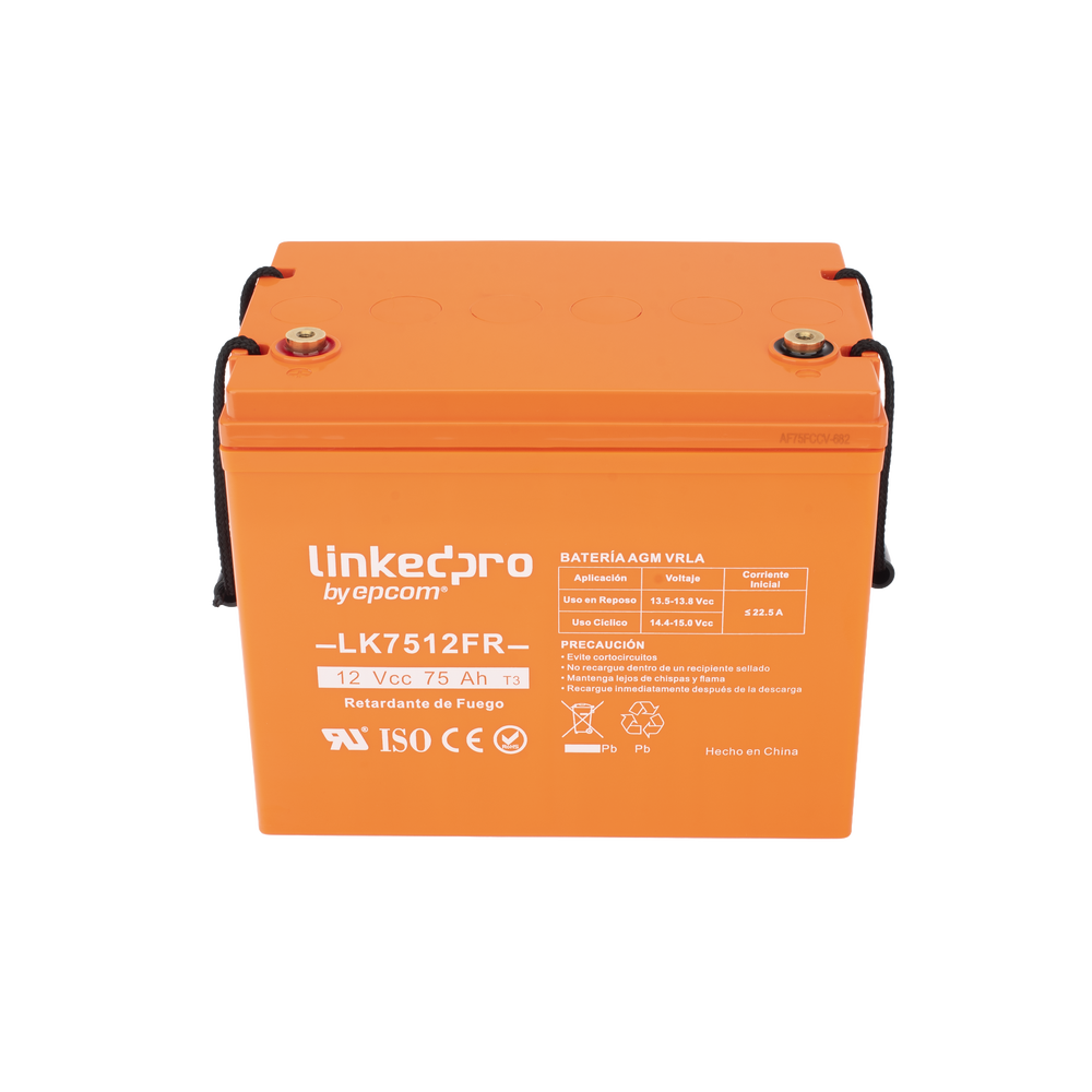 Batería de respaldo 12 V | 75 Ah | AGM | Certificada UL94-V0 Retardante a la Flama | Especial para Seguridad Electrónica | UPS  | Sistemas de Emergencia | Vida útil 5 años | Terminales T3