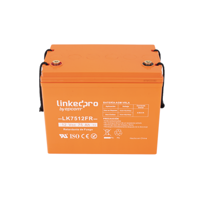 Batería de respaldo 12 V | 75 Ah | AGM | Certificada UL94-V0 Retardante a la Flama | Especial para Seguridad Electrónica | UPS  | Sistemas de Emergencia | Vida útil 5 años | Terminales T3