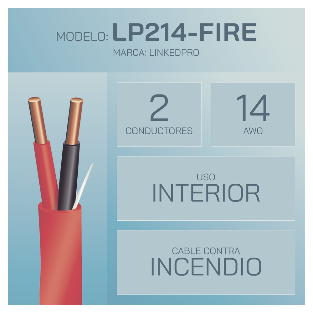 Alambre de Alarma contra Incendios - Bobina de 305 Metros (1000 Pies): 2 x 14 AWG, Rojo, Tipo FPLR, (UL) FT4, Ideal para Sistemas de Detección y Evacuación de Incendios