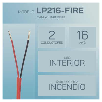Alambre de Alarma contra Incendios - Bobina de 305 Metros (1000 Pies): 2 x 16 AWG, Rojo, Tipo FPLR, (UL) FT4, Ideal para Sistemas de Detección y Evacuación de Incendios
