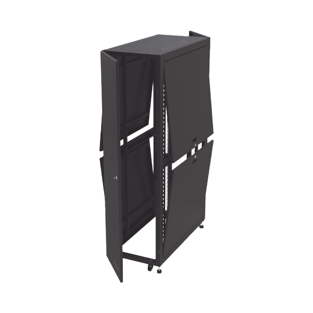 Gabinete Profesional para Telecomunicaciones de 45UR, 1200 mm Profundidad, Incluye 2 Organizadores Verticales de 45 Unidades de Rack, Se envía el Gabinete Armado.