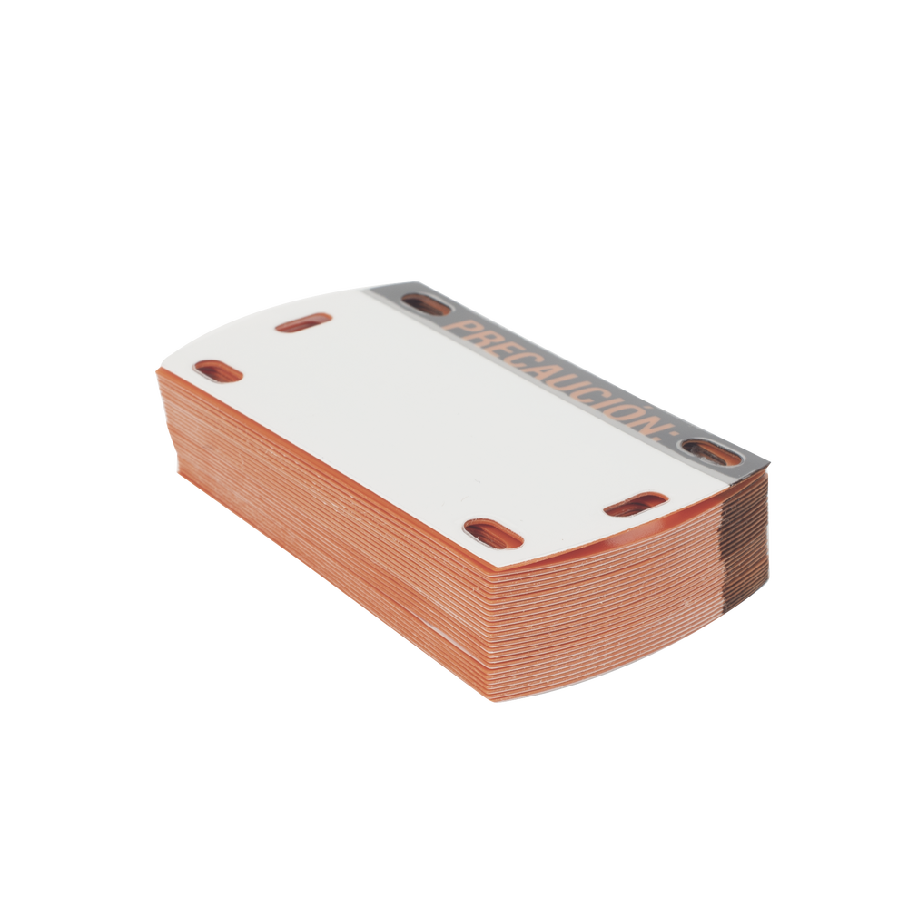 Etiqueta Autolaminada para Identificación de Fibra Óptica Paquete de 25 Piezas, Para Uso Interior/Exterior, Dimensiones de 90 x 50 mm (3.54 x 1.97 Pulgadas), Color Negro con Naranja