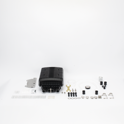 Caja de Distribución de Fibra Óptica para 24 Empalmes con 16 Acopladores SC/APC. Enterrado Directo, IP68, Splitter 1x8 Incluido con Conectores SC/APC