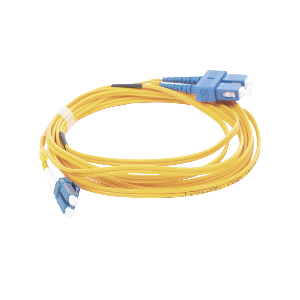Jumper de Fibra Óptica Monomodo 9/125 LC/UPC-SC/UPC, PVC, 2.0 mm, Dúplex, Amarillo, 3 Metros (9.84 Pies)