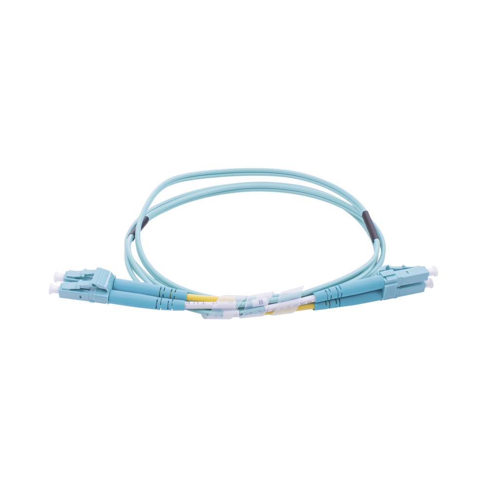 Jumper de Fibra Óptica Multimodo OM3 50/125 LC-LC OFNR (Riser), 2.0 mm, Dúplex, Aqua, 1 Metro (3.28 Pies)