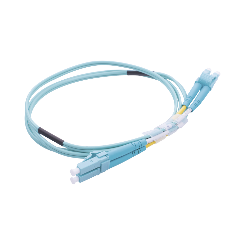 Jumper de Fibra Óptica Multimodo OM3 50/125 LC-LC OFNR (Riser), 2.0 mm, Dúplex, Aqua, 1 Metro (3.28 Pies)