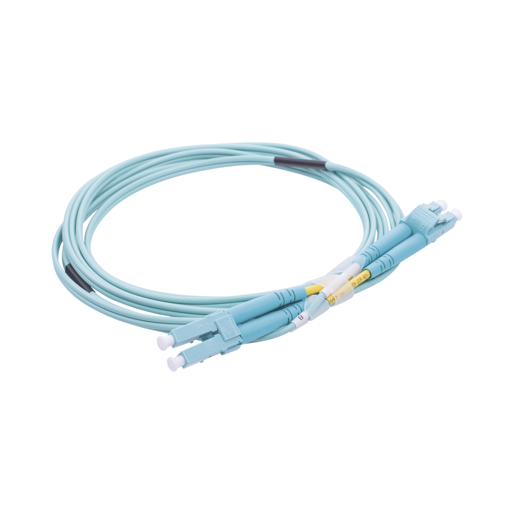 Jumper de Fibra Óptica Multimodo OM3 50/125 LC-LC OFNR (Riser), 2.0 mm, Dúplex, Aqua, 2 Metros (6.56 Pies)