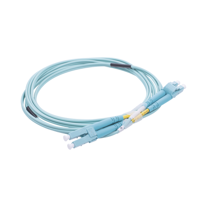 Jumper de Fibra Óptica Multimodo OM3 50/125 LC-LC OFNR (Riser), 2.0 mm, Dúplex, Aqua, 2 Metros (6.56 Pies)