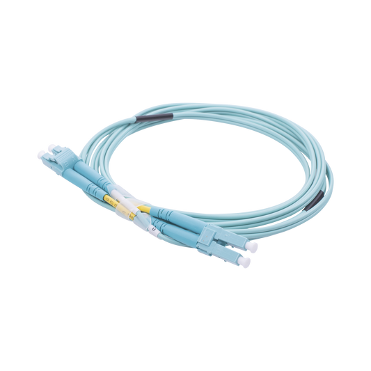 Jumper de Fibra Óptica Multimodo OM3 50/125 LC-LC OFNR (Riser), 2.0 mm, Dúplex, Aqua, 2 Metros (6.56 Pies)