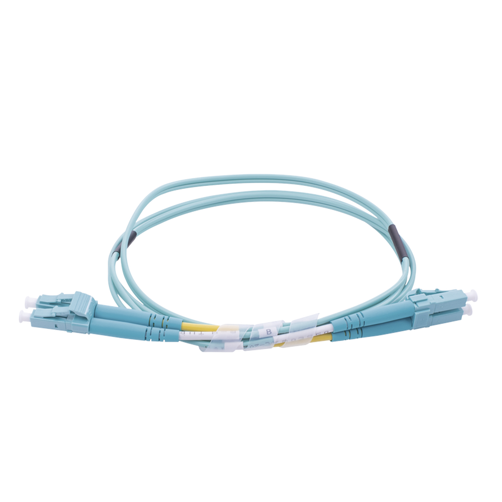 Jumper de Fibra Óptica Multimodo OM4 50/125 LC-LC OFNR (Riser), 2.0 mm, Dúplex, Aqua, 1 metro (3.28 pies)