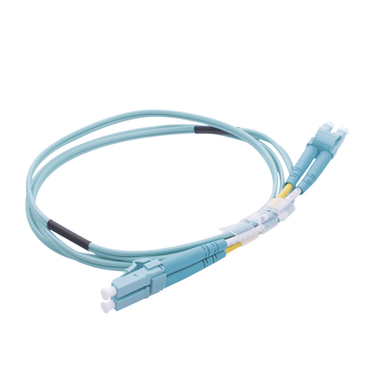 Jumper de Fibra Óptica Multimodo OM4 50/125 LC-LC OFNR (Riser), 2.0 mm, Dúplex, Aqua, 1 metro (3.28 pies)