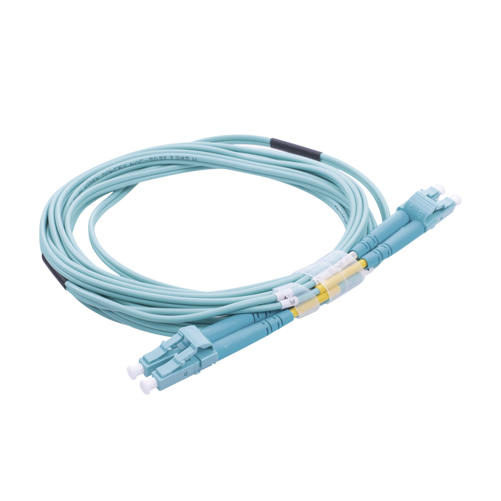 Jumper de Fibra Óptica Multimodo OM4 50/125 LC-LC OFNR (Riser), 2.0 mm, Dúplex, Aqua, 3 Metros (9.84 Pies)
