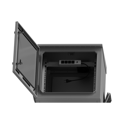 Gabinete de Exterior con Rack de 19" de 9UR con Ventiladores y Termostato, Se envía el Gabinete armado, (Montaje a poste o torre se vende por separado).